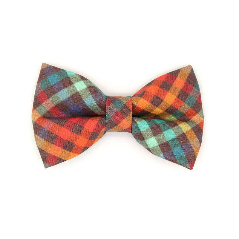 Made By Cleo - "Campfire" - Rainbow Plaid Bow Tie for Cat + Small Dog